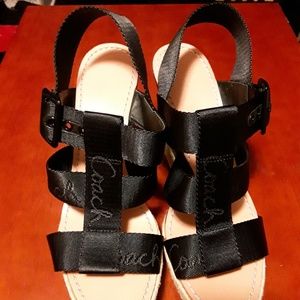 Black Coach Wedge Heel Sandals Size 10 M